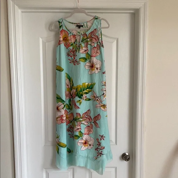 For Cynthia | Dresses | For Cynthia Linen Blend Turquoise Floral Midi Dress  Size Small | Poshmark